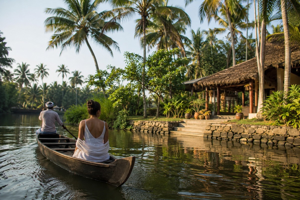 Backwaters de kerala en un viaje de retiro de yoga desconexión